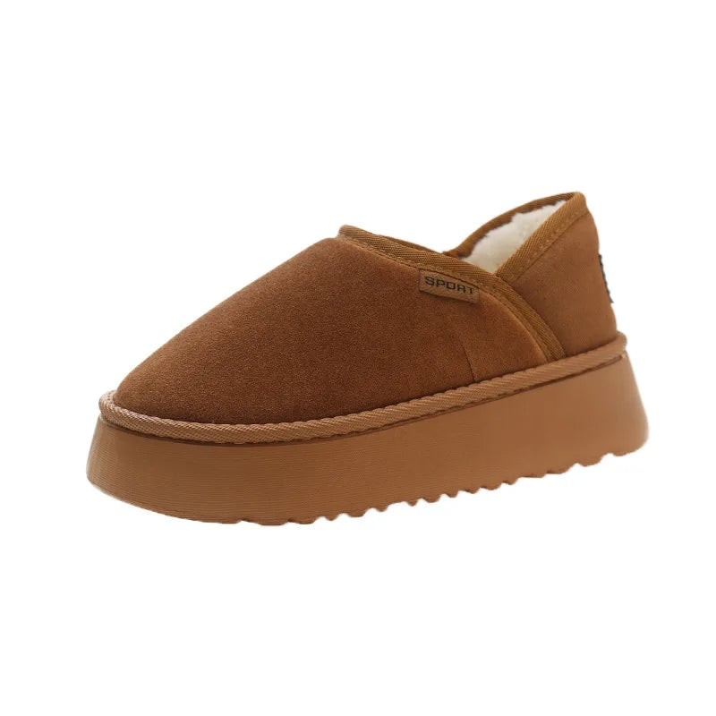 Women's Winter Warm Fuzzy Lining Cotton Shoes Fur Fluffy Slippers For Indoor and Outdoor Use With Anti-Skid Plush Thick Sole Cotton Shoes