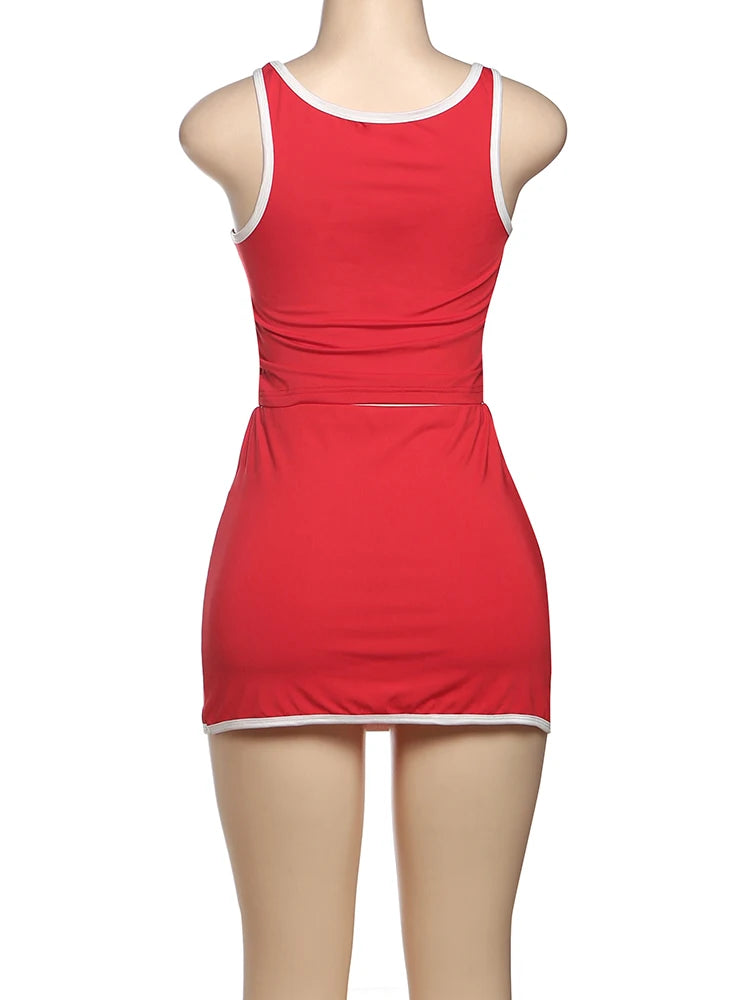 Casual Simple Women 2 Piece Set Tracksuit Skinny Tank Tops + Irregular Hem Skirts Matching Stretch Streetwear Outfits