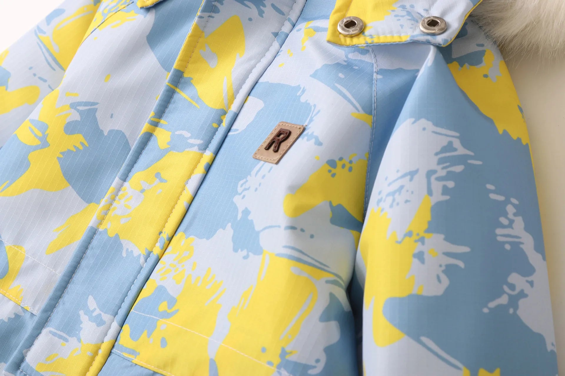 Unisex Children's Snowboard Winter Warm Clothing Snow Suit Floral Printed Fur Lining Hooded Snowboard Coats For Kids