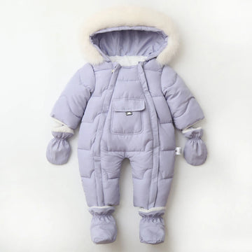 Winter Baby Rompers  Fur Lining Boys Jumpsuits Warm Fleece Padded Toddler Snowsuit Infant Outfit