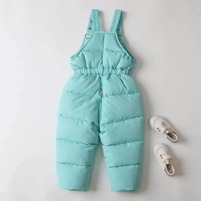 Unisex 2Pcs Winter Warm Children's Ski Clothes Set Thicken Fur Lining Hooded Coats & Overalls Set Snowsuit For Kids 2-5Y