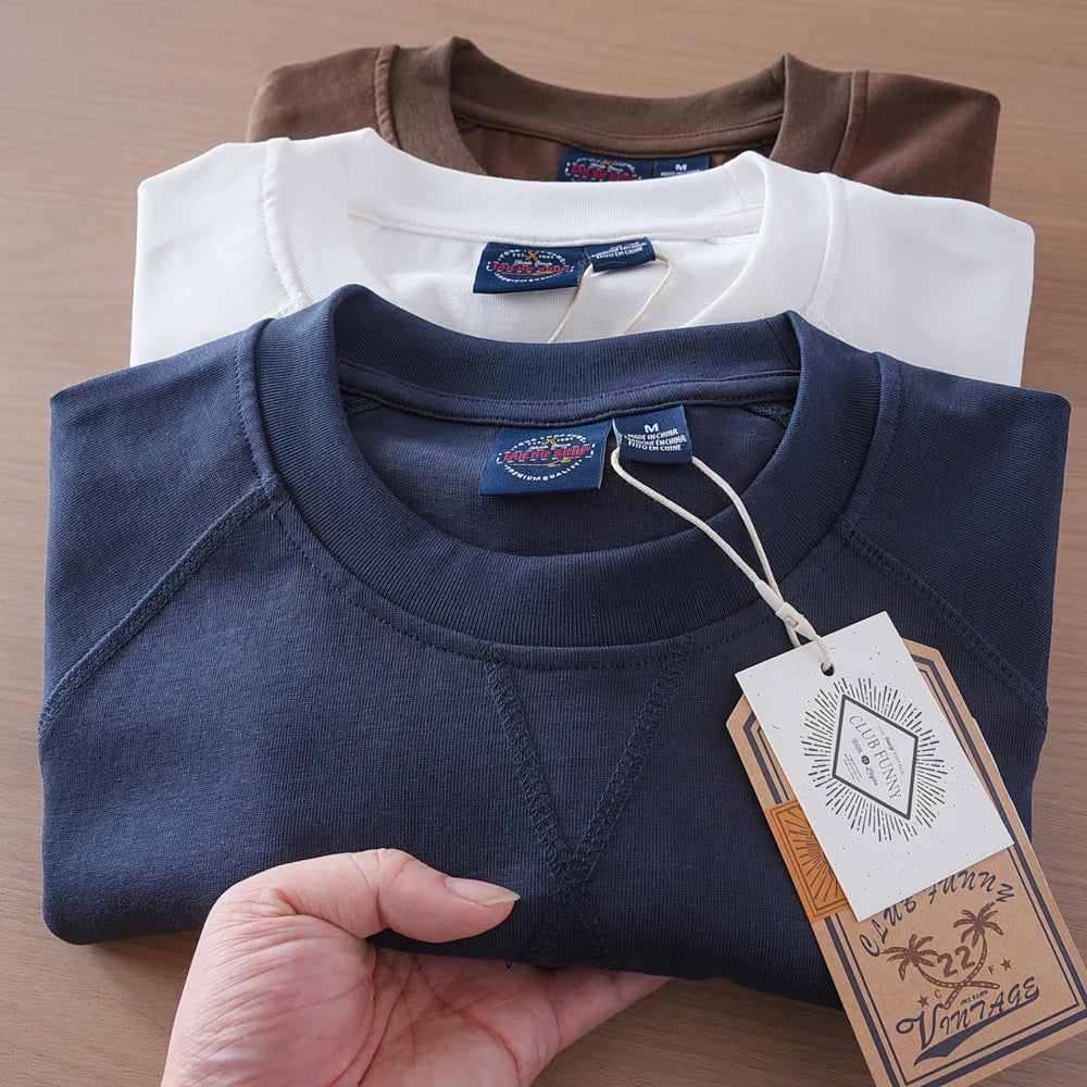 2025 Summer New American Retro 280G Short Sleeve O-neck Solid Color T-shirt Men's Fashion 100% Cotton Washed Casual Loose Tops