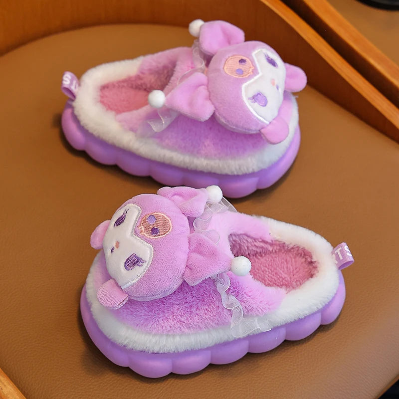 Unisex Teen Kid's Winter Warm Cute Cartoon Indoor Mule Soft Non-Slip Fluffy Children's Slippers Home Cotton Shoes For Boys & Girls Size 24-41
