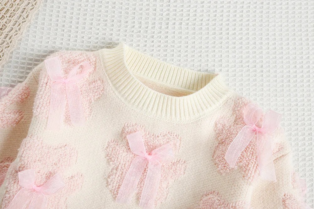 Autumn Kids Outfit 2PCS Set Sweet Bear Bow Girl's Knitted Sweater And Mesh Skirt Korean Loose Children's Clothing 9M-5T Girls