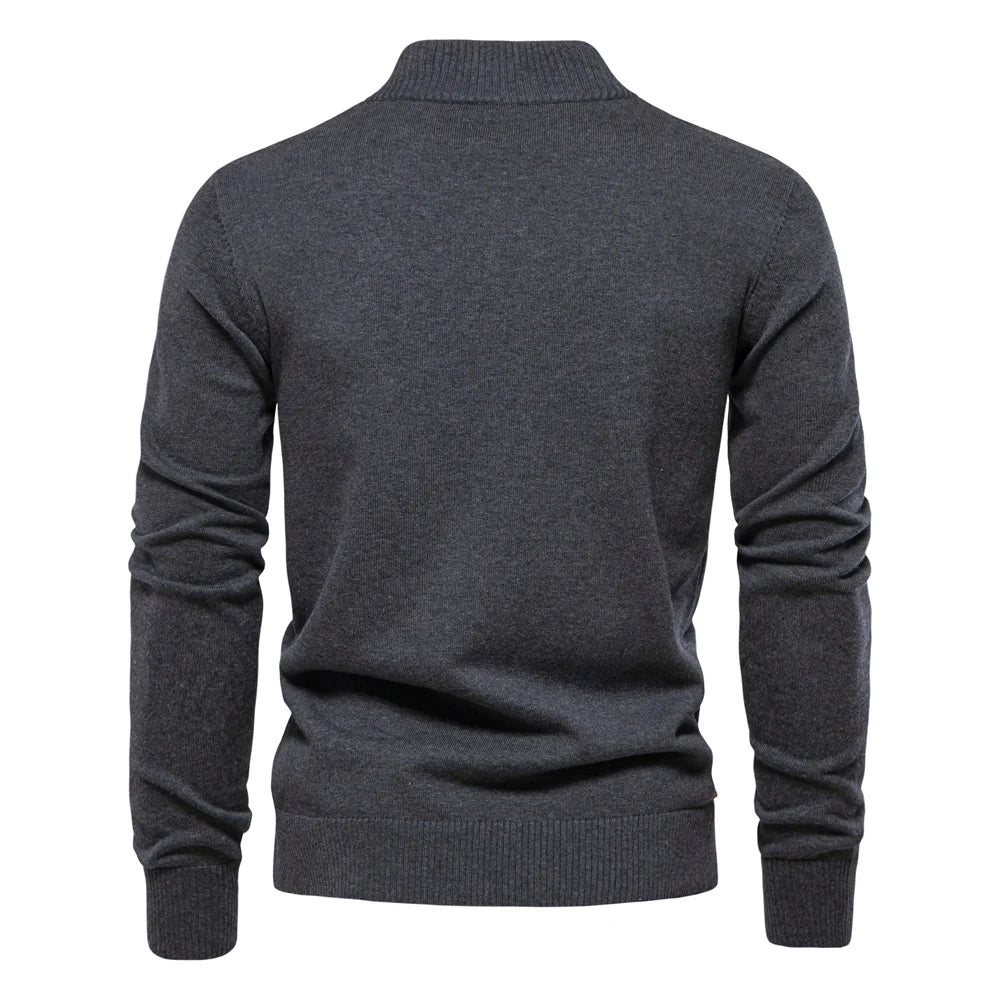 Men's Knitted Stand Mock Neck Cotton Cardigan Casual Social Autumn Button-Up Sweater Jacket for Men