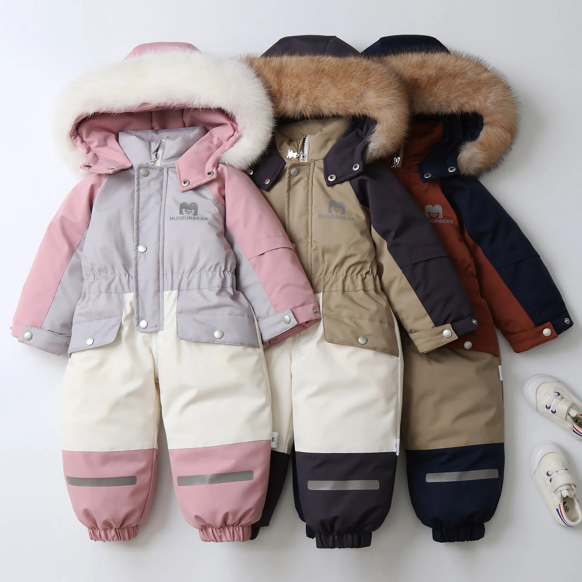 Winter Children's Clothes Snowsuit Boys Fur Lining Overalls Thicken Kids Snowsuit Hooded Ski Suit Girls Warm Jumpsuit 4-6Y Unisex