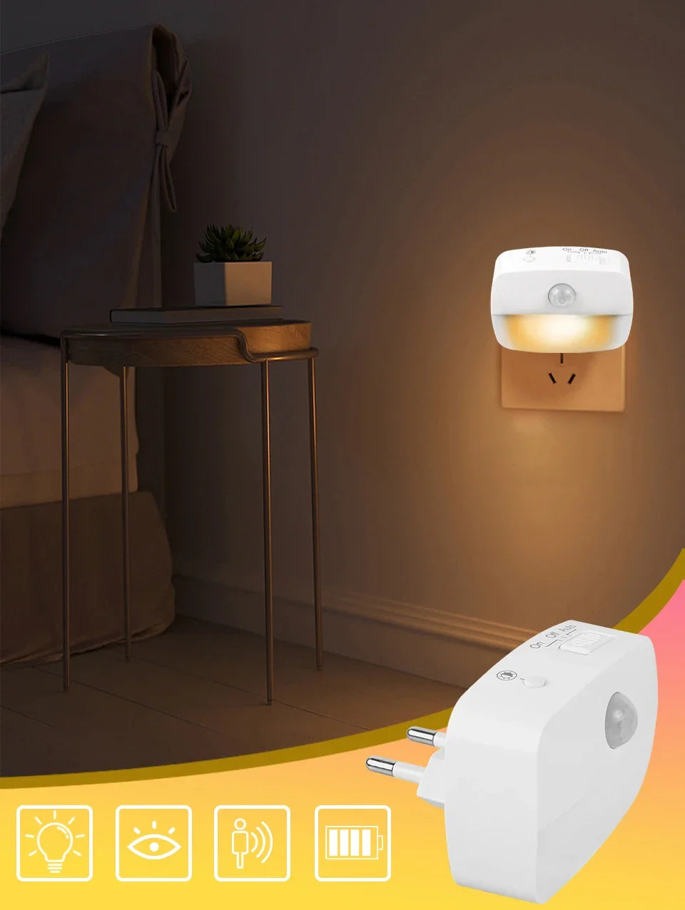 3-kleuren LED-nachtlampje met bewegingssensor EU US-stekker PIR-menselijke infraroodinductielamp voor slaapkamer, gang, trap, keuken