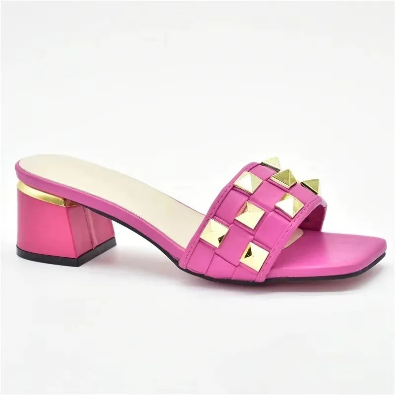 Italian Party Shoes Decorated with Big Rhinestone Women's Shoes Sexy Ladies' Open Toe Designed Pumps