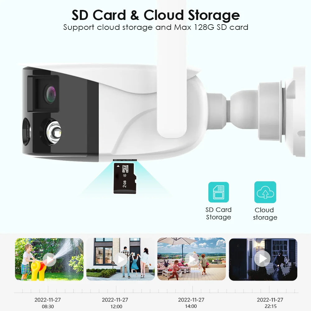 BESDER 8MP 4K Dual Lens Ultra wide angle 180° Wifi IP Camera Cecurity Protection Ai Human Detect Security Surveillance ICSEE APP