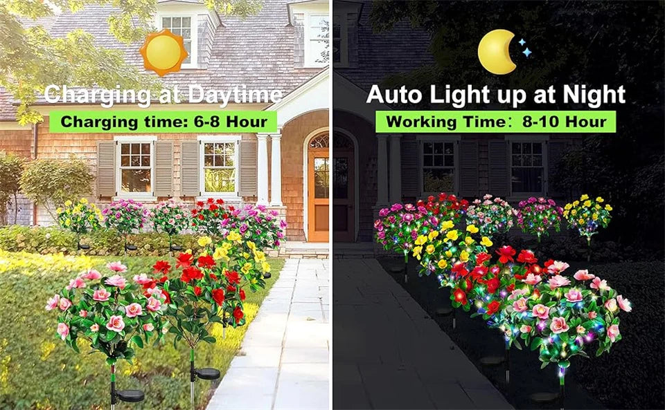 LED Solar Light Azalea Flowers Garden Lamp Home Decorative Light Landscape Orchid Rose LampYard Lawn Path Holiday Wedding Lights