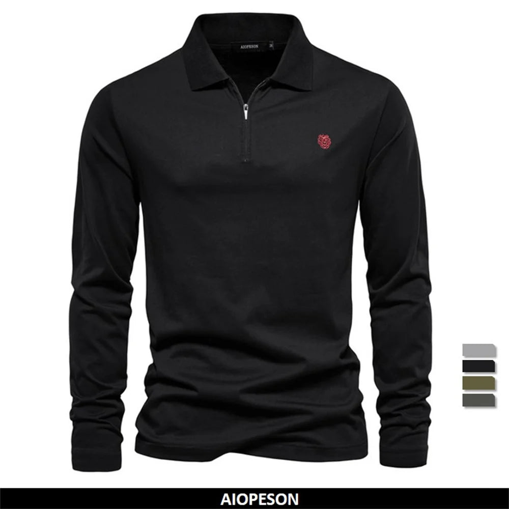 Men's Long Sleeve Polo Shirts 100% Cotton Solid Colour Casual Polo Shirts Spring Autumn Basic Polos For Men