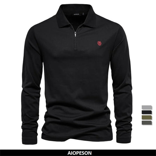 Men's Long Sleeve Polo Shirts 100% Cotton Solid Colour Casual Polo Shirts Spring Autumn Basic Polos For Men