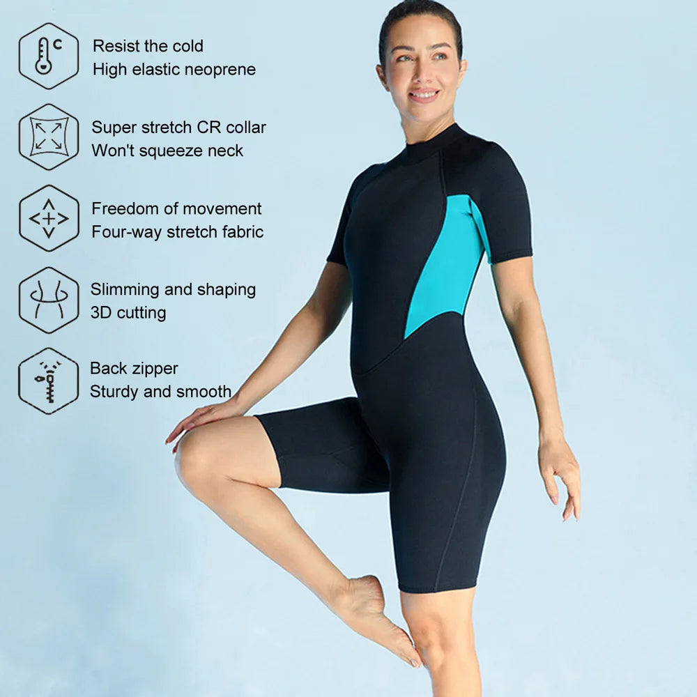 Women’s 3MM Neoprene Shorty Wetsuit – One-Piece Short Sleeve Diving Suit for Surfing, Snorkeling & Kayaking