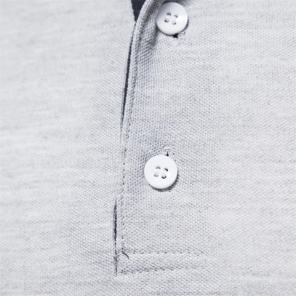New Men's Deer Embroidery Polo Shirts Solid Colour Long Sleeve Social Business Male