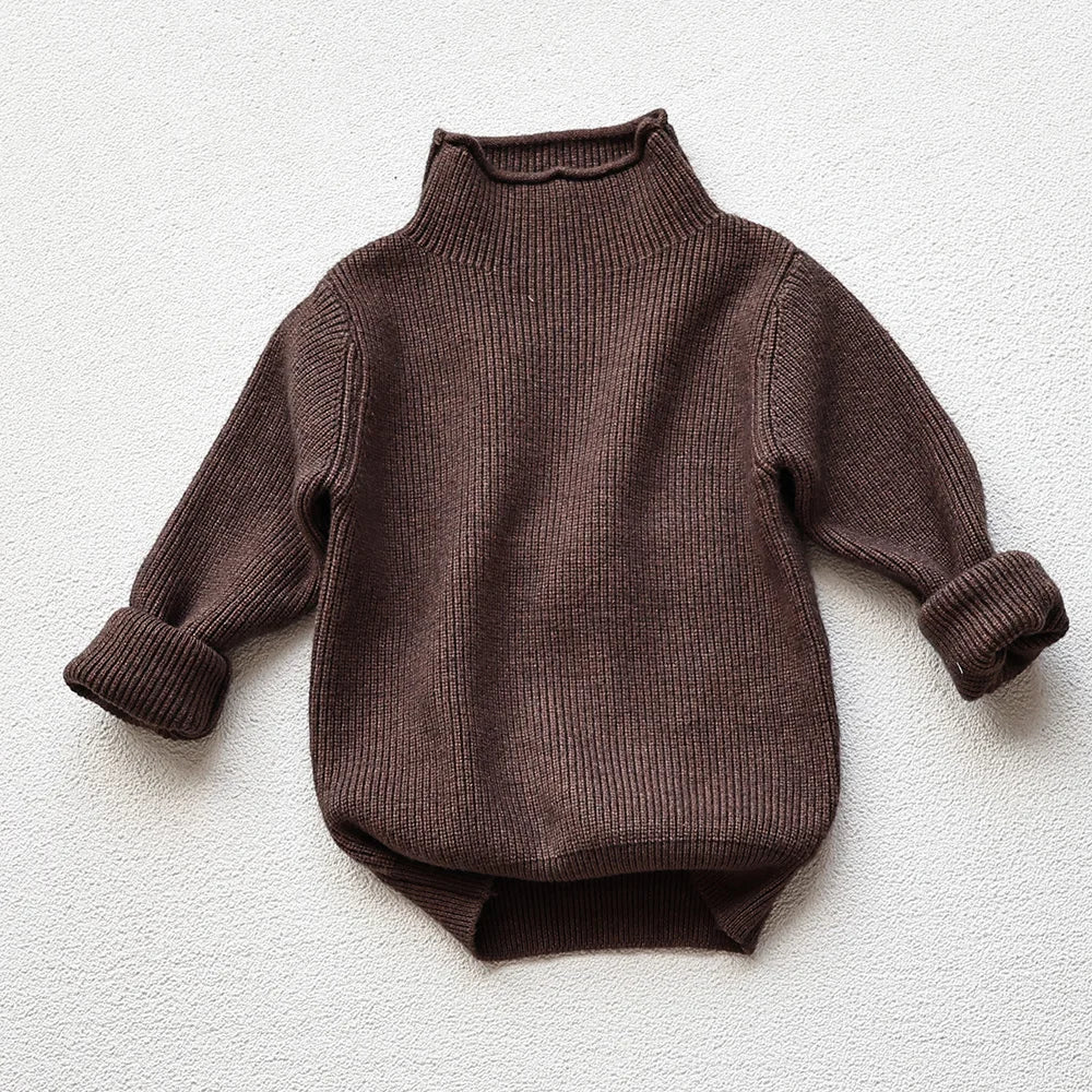 2025 Autumn Winter Comfort Kids Turtleneck Pullover Sweaters Solid Boys Girls Matching Knit Tops Toddler Warm Knitwear Sweaters 1-12Y Unisex