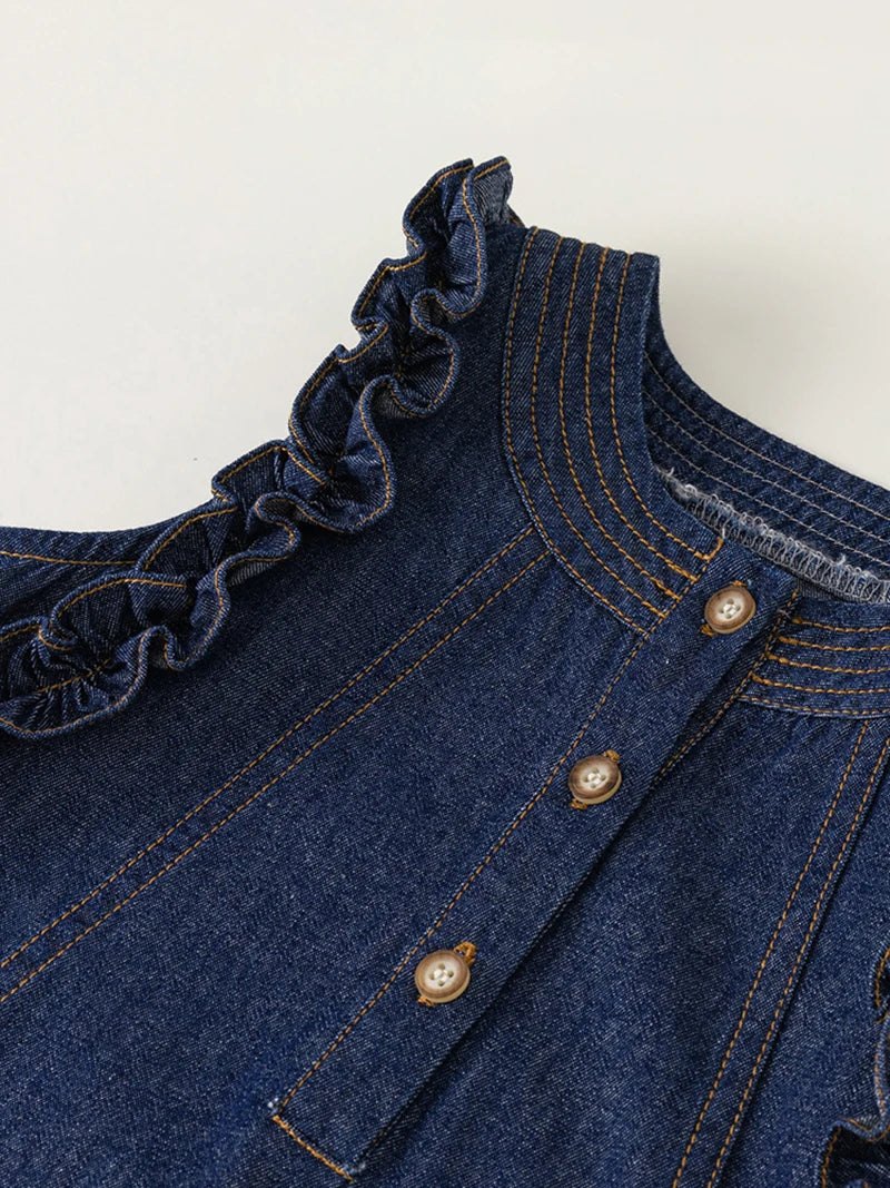 2024 New Summer Girl's Dress Kid's Sweet Denim Tank Dress Children Tops Outfit 1-7Y Girls