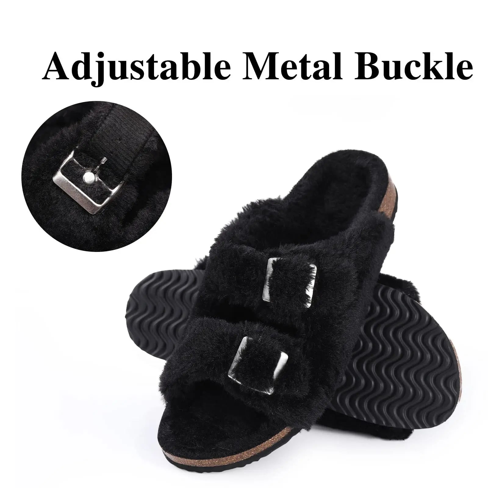 Women's Winter Warm Leisure Slippers Non-Slip Outdoor Slides Cork Insole Cosy Slip-On With Arch Support Suitable As Ladies' Sandals
