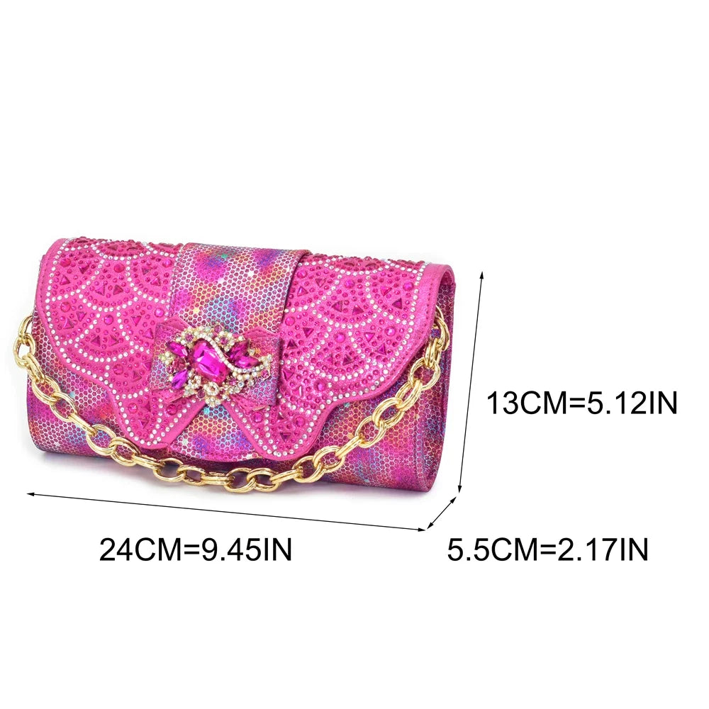 Shoe and Bags for Women Nigeria Party Luxury Italian Shoes and Bag Set for Women Crystal Peep Toe Pumps with Purse