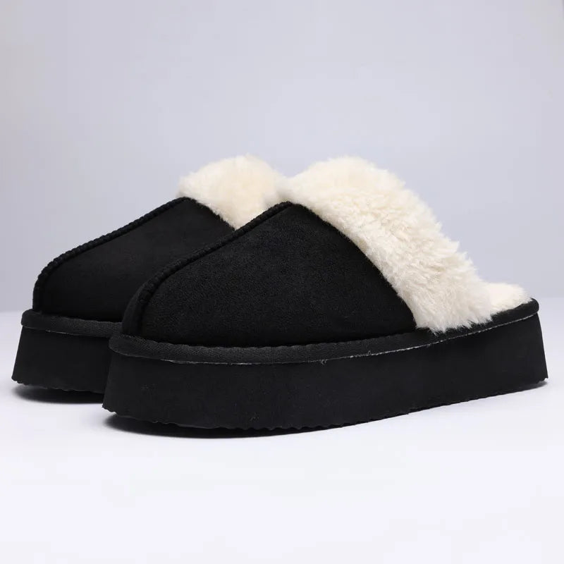 Women's Fluffy Plush Winter Shoes With Thick Sole Fuzzy Slides Suitable For Indoor and Outdoor Use With Anti-Slip Platform Fur Slippers