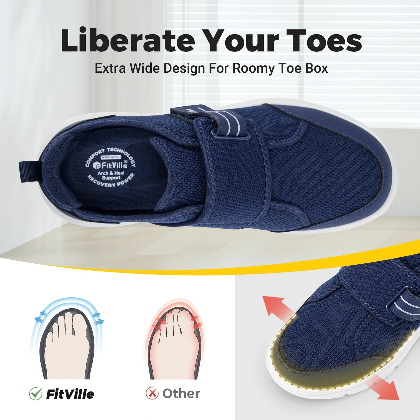 Diabetic Shoes for Men's Extra Wide, Hook, and Loop Walking Shoes for Elderly for Swollen Foot Pain Relief Neuropathy