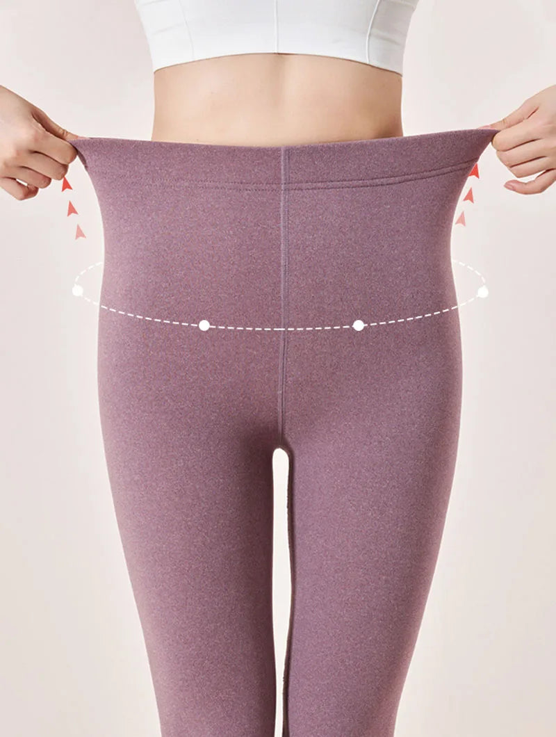 Women's Autumn & Winter New Velvet Padded Leggings Sexy Tights Warm Fleece Leggings Lady Solid High Waist Elastic Yoga Sweatpants