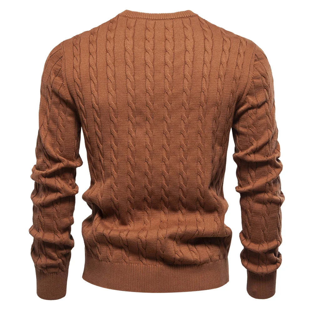 Men's Giraffe Embroidery Cotton Sweaters Round Neck Classic Twist Patterned Pullover Knitted Sweater for Men