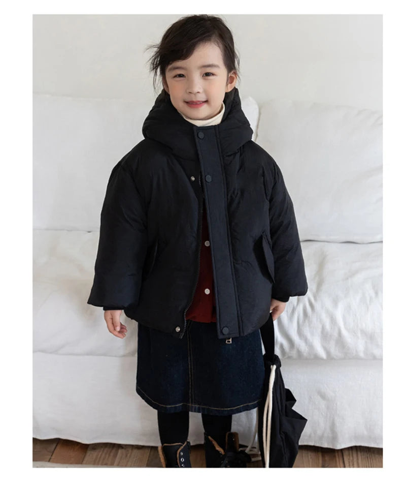 Children's Down Jacket Winter New Kid's Clothing Korean Version Boys Loose Solid Colour Thick Coat Girls Warm Outwear 2-7Y Unisex