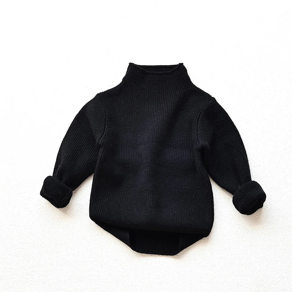 2025 Autumn Winter Comfort Kids Turtleneck Pullover Sweaters Solid Boys Girls Matching Knit Tops Toddler Warm Knitwear Sweaters 1-12Y Unisex