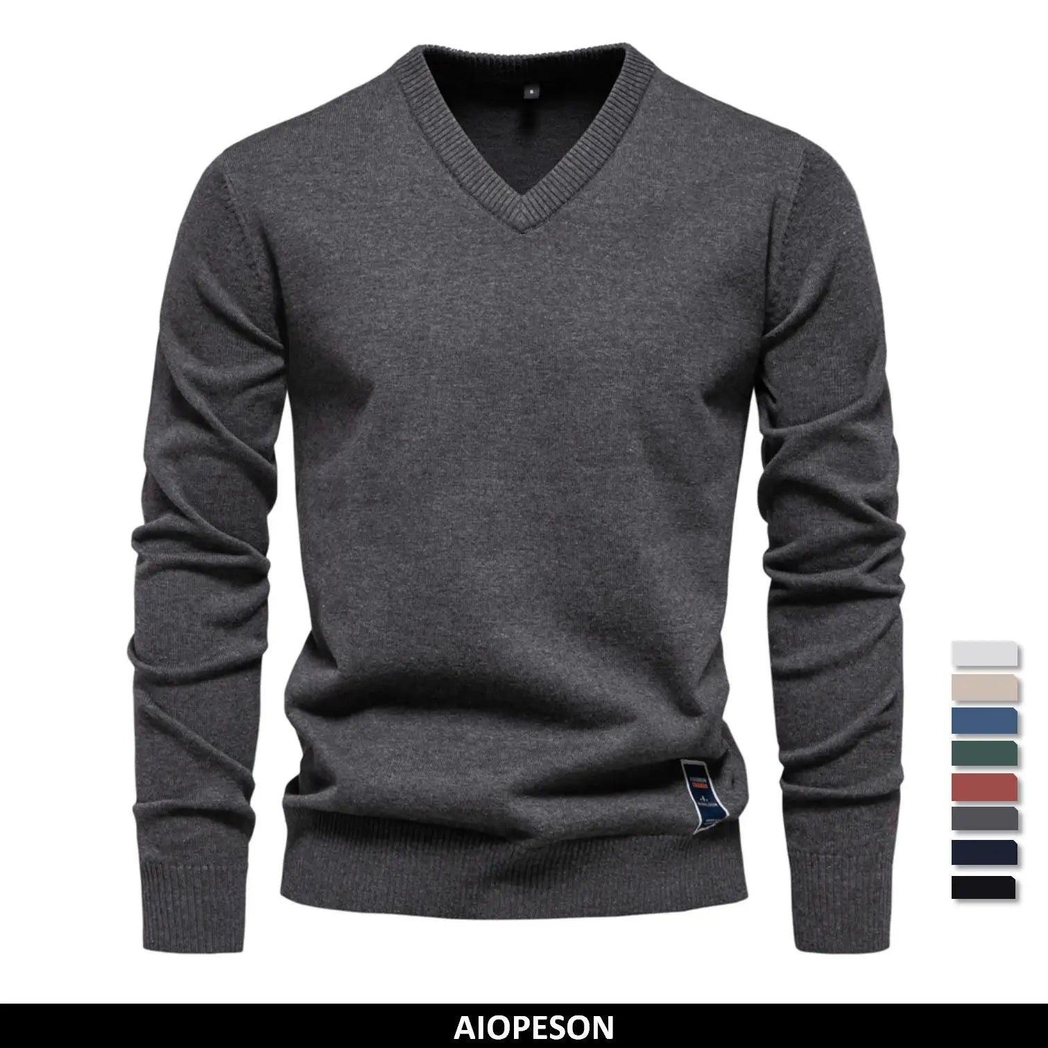 Men's V-neck Solid Cotton Pullover Sweaters Long Sleeve Casual Social Knitted Sweaters for Men