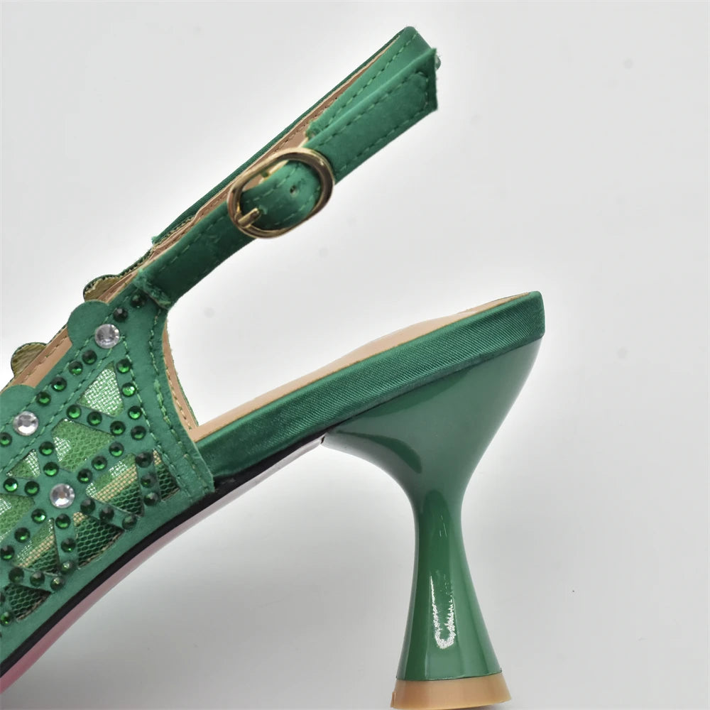 Hollow Design Trendy African Matching Shoes and Bags Italy Rhinestone Women Party Pumps for Women Elegant Wedding Shoes Bride