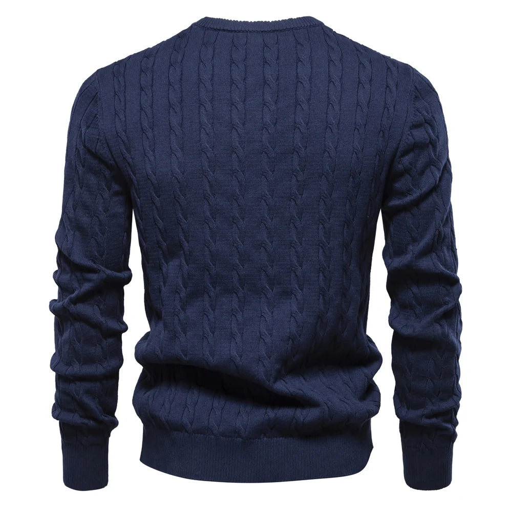 Men's Giraffe Embroidery Cotton Sweaters Round Neck Classic Twist Patterned Pullover Knitted Sweater for Men