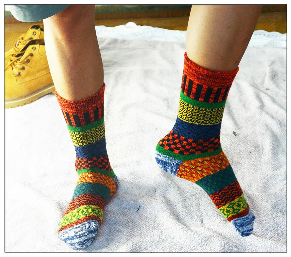 5 Pair Winter New Thick Warmth Harajuku Retro Fashion Casual Wool High Quality Cotton Socks For Men