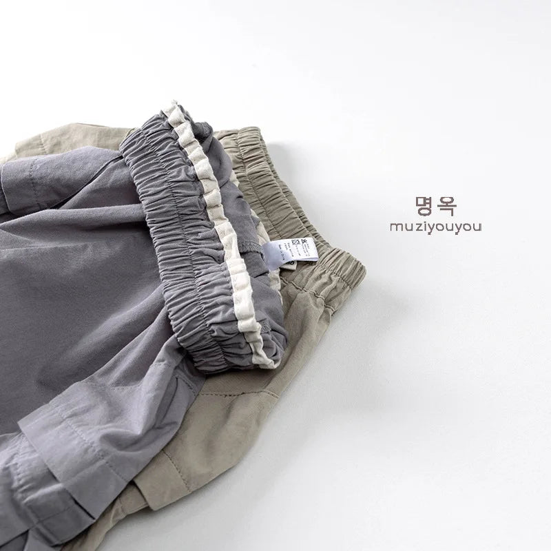 2025 Summer New Children Casual Pants Cotton Boys Versatile Cargo Pants Solid Girls Thin Loose Shorts Kids Outdoor Trousers 4-6Y Unisex