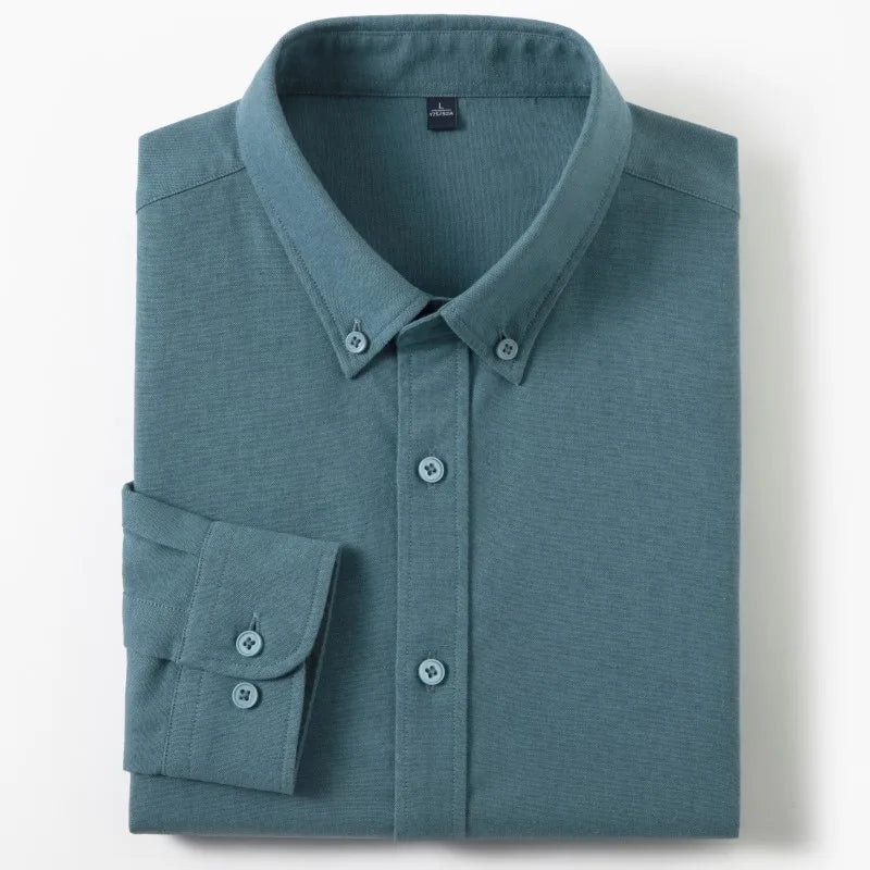 Men's Slim-Fit Oxford Cotton Shirt, Long Sleeves, Casual Breathable Fabric, Exquisite Craftsmanship, Brand with OEM Processing