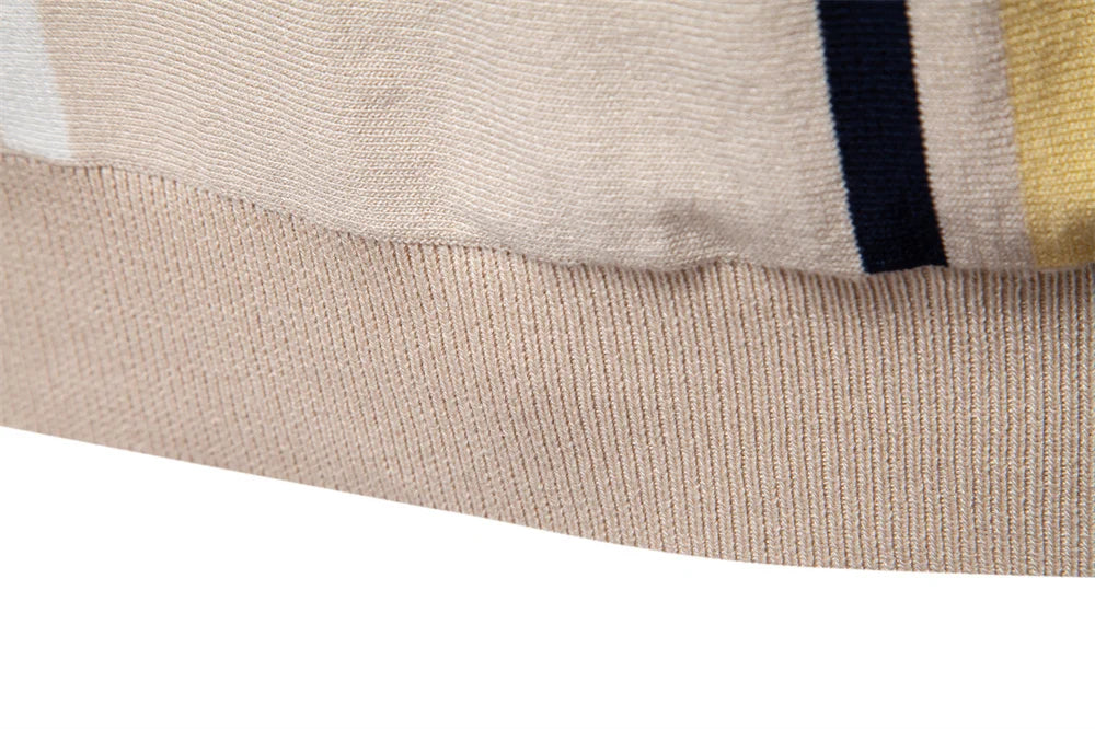 2025 Men's Breathable Striped Contrast Panel Polo Shirt - Lightweight Summer Casual Knit Top with Mesh Inserts