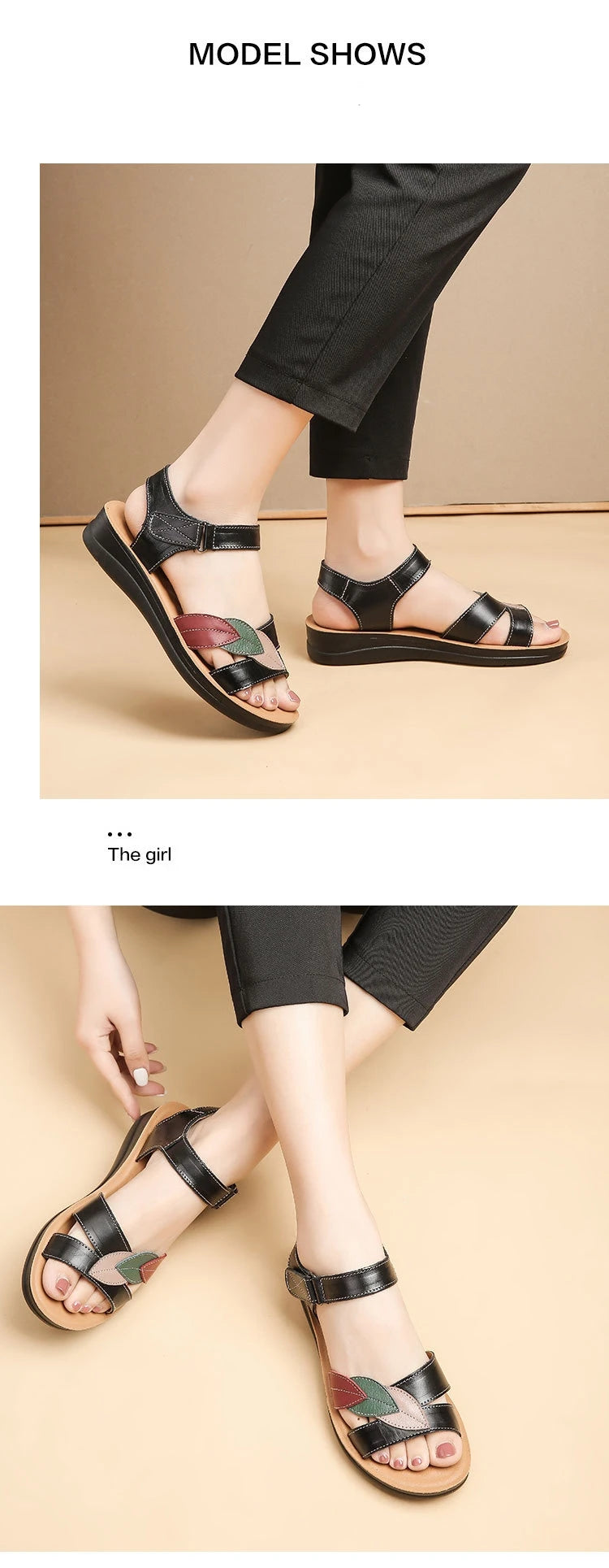 Women's Mother Ladies Female Genuine Leather Sandals Shoes Platform Summer Cool Beach Soft Waterproof Leaf Non Slip