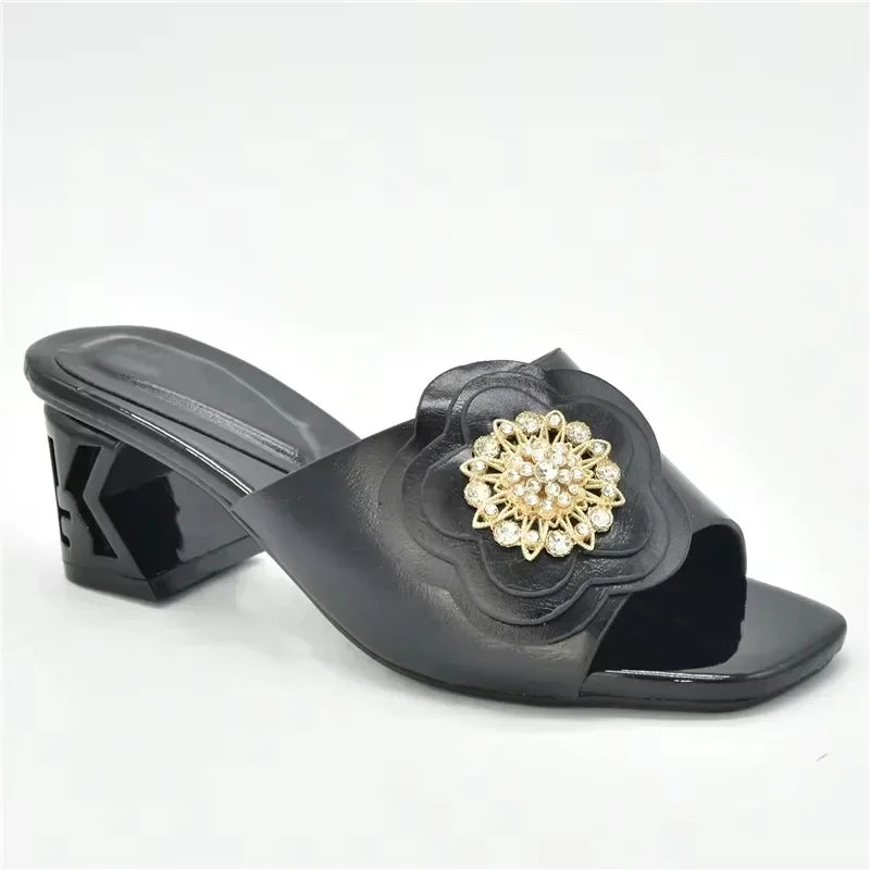 African Women Party High Heels Sexy Ladies Open Toe Slip-On Shoes Decorated with Rhinestone Plus Size for Ladies