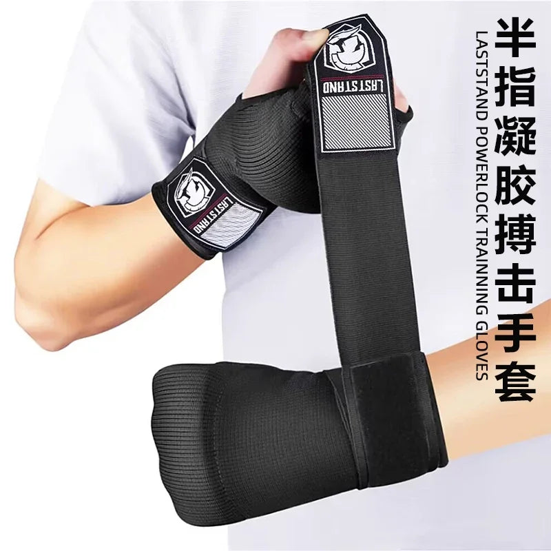 Gel Boxing Hand Wrap Gloves – Adjustable Half Finger MMA & Boxing Wrist Support Gloves with Long Strap Protective Training Gear