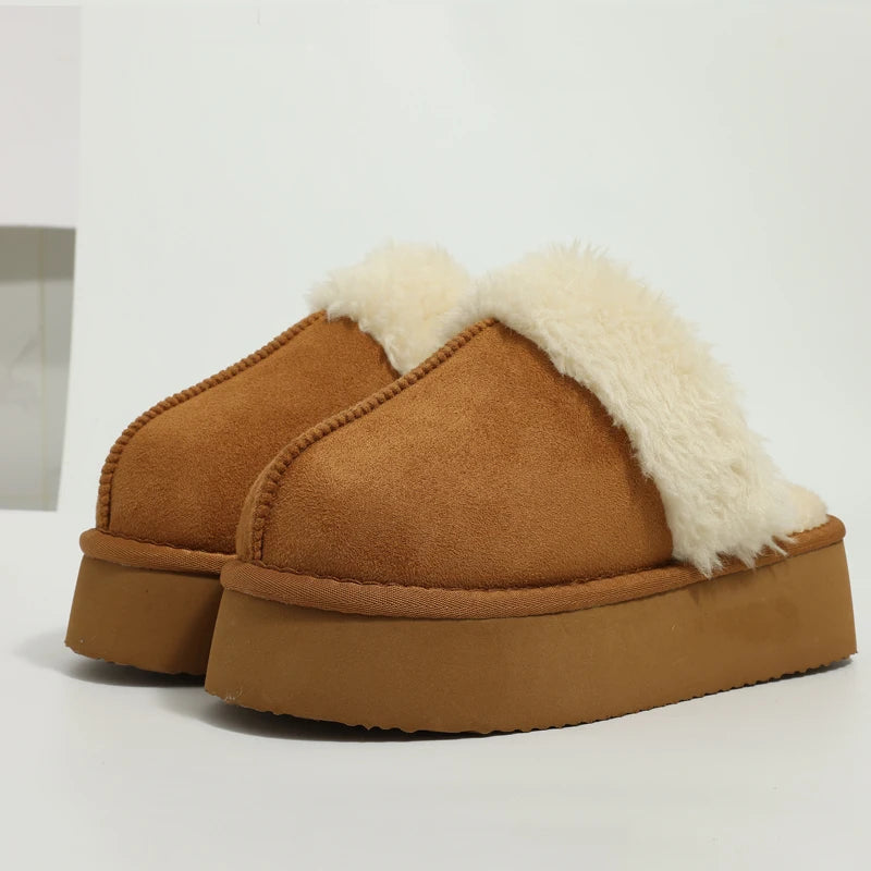 Women's Fluffy Plush Winter Shoes With Thick Sole Fuzzy Slides Suitable For Indoor and Outdoor Use With Anti-Slip Platform Fur Slippers