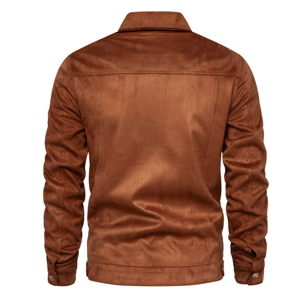 2023 Nieuwe herfst-winter suède leren jas herenmode luxe casual omslagkraag herenjas