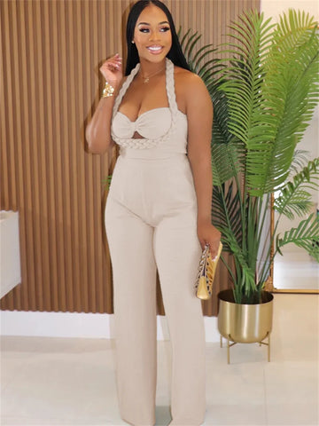 Damesmode Rechte jumpsuit Zomertrend Twist Bandage Halter Gerimpeld Hol Rugloos Mouwloos Klassieke outfits