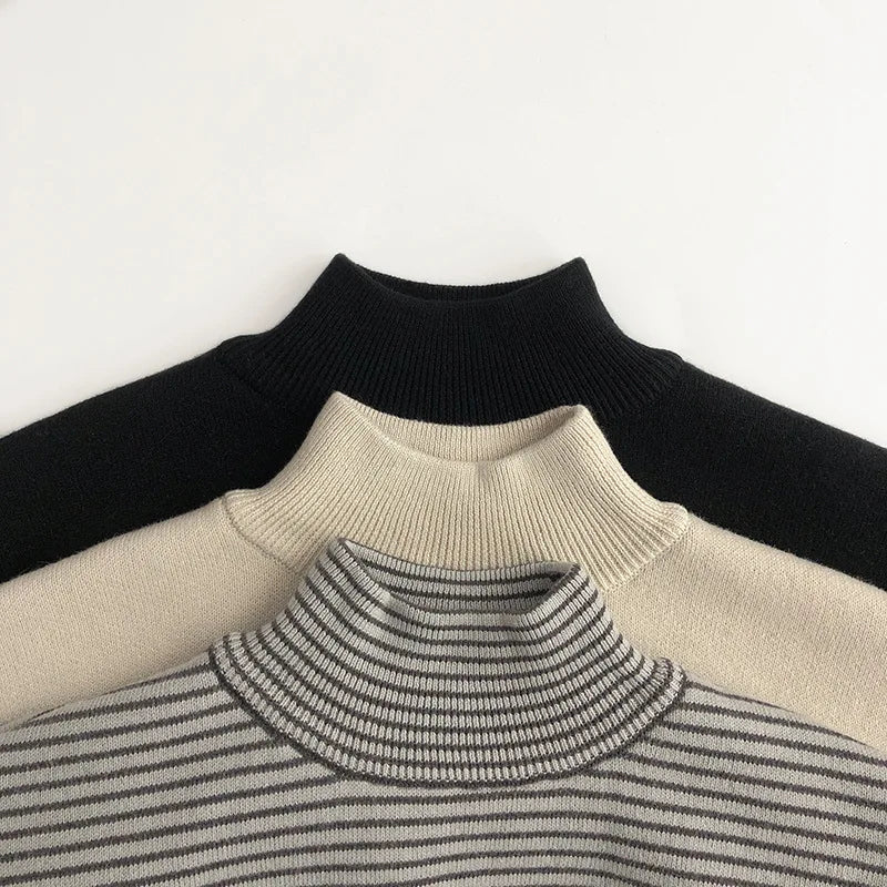 Kids Sweaters Fur Lining Boys Sweaters Half Turtleneck Girls Knit Pullover For Children 0-6Y Unisex