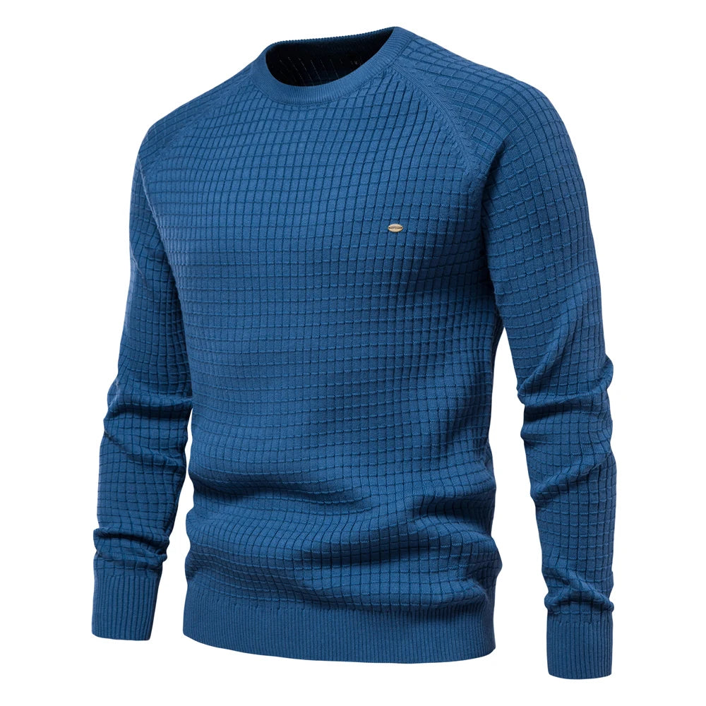 Men's 100% Cotton Sweaters Solid Colour O-neck High Quality Mesh Pullovers Male Winter Autumn Basic Sweaters