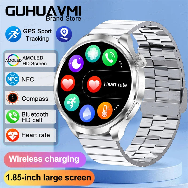 GPS Sports Smartwatch Men AMOLED Screen Compass Altimeter Heart rate BP NFC Bluetooth Call Smart Watch For Men - Compatible With HUAWEI IOS