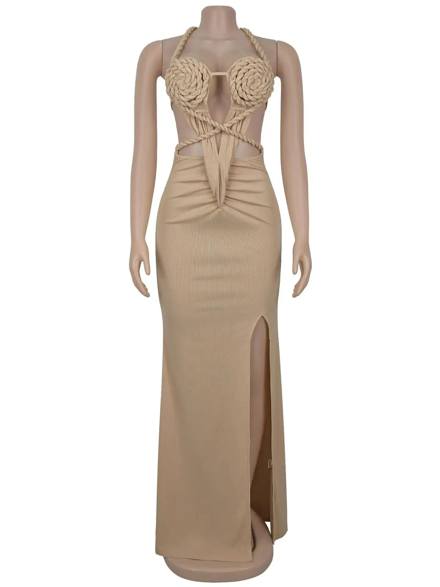 Sexy Plait Dress Women Summer Peach Buttocks Backless Sleeveless Split Hollow Midnight Party Clubwear Maxi Bodycon