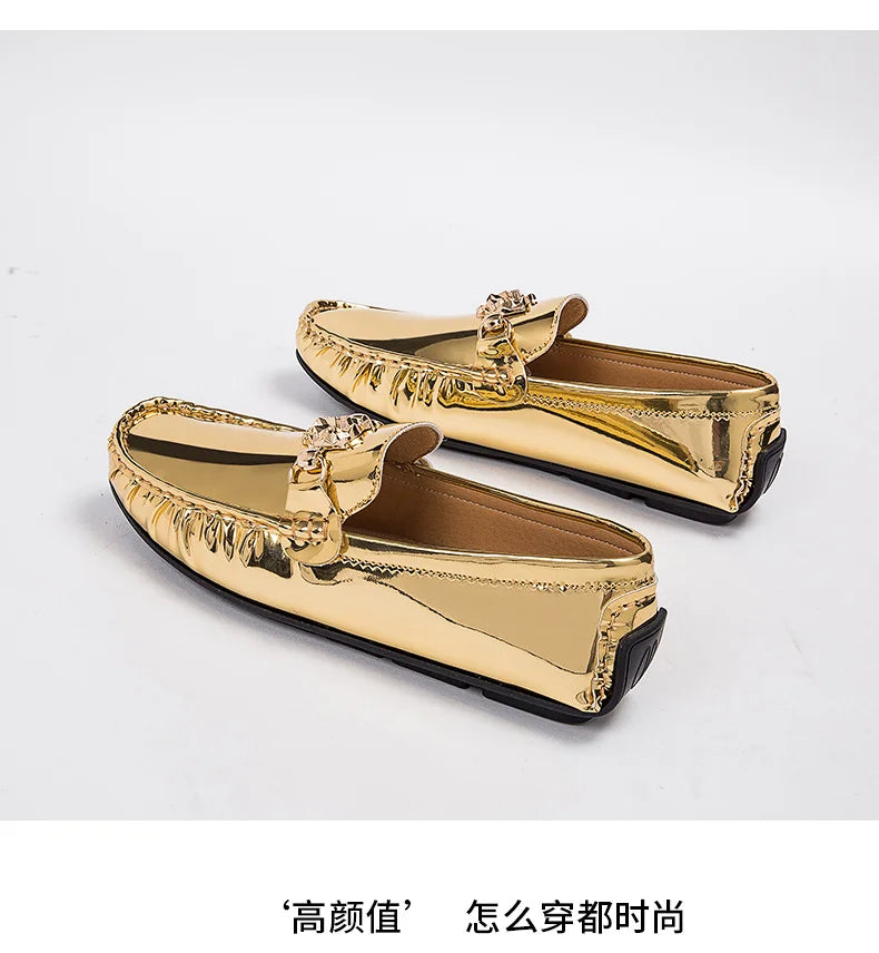 Over Size 38-48 Men Fashion Gold Moccasin Loafers Luxury Brand Casual Shoes for men Big Size Youth Personality Loafers