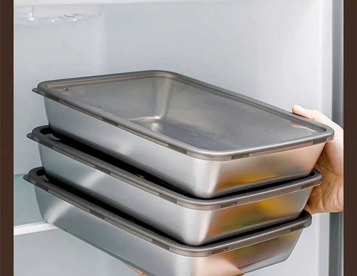 201 Stainless Steel Airtight Dumpling Storage Container with Lid - FoodGrade FreezerSafe Box for Meal Prep & Fridge Organization