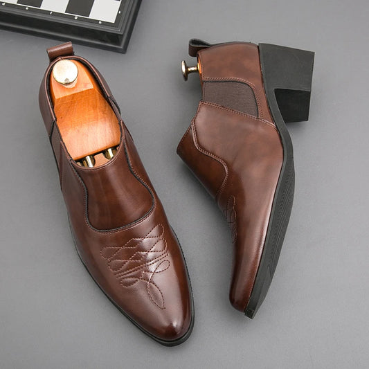 2024 Nieuwe mode heren formele kleding schoenen hoge hak mannelijke formele Chelsea Oxfords schoenen gespleten leren volwassen casual schoenen