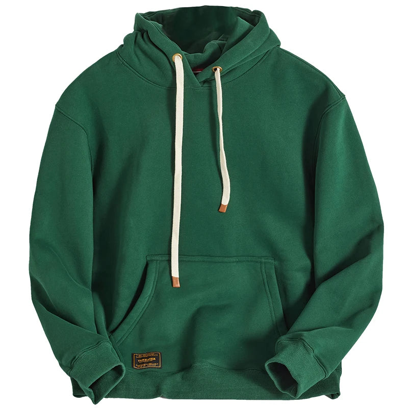 Autumn Winter American Retro Hooded Kangaroo Pocket Sweatershirts Men's Fashion Loose Casual Heavyweight Velvet Pullover Hoodies