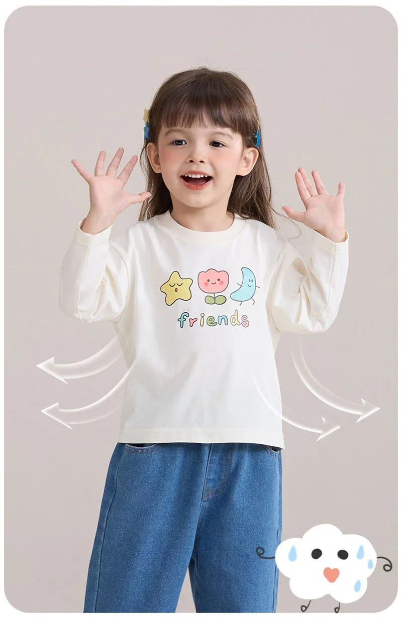 New Spring Girls Boys Cute T-shirt Kids Cartoon Letter Star Flower Undershirts Children Thin Style Bottoming Shirt 7T Unisex